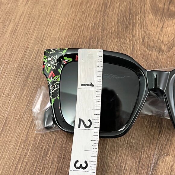 NEW 💀 Ed Hardy ❤️ Large Black Sunglasses Black Rose Floral - Picture 7 of 9